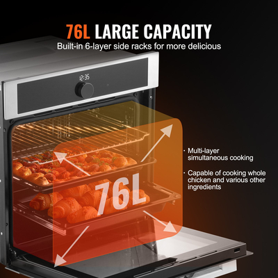 VEVOR Φούρνος μονού τοίχου 24&quot; Ηλεκτρικός εντοιχιζόμενος φούρνος 16 λειτουργιών 2,68 Cu. Ft