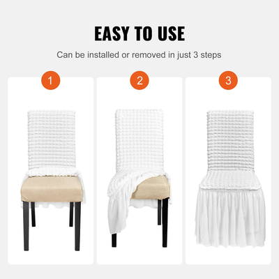 VEVOR 4 ΤΕΜ Λευκά Stretch Spandex Πτυσσόμενα Καλύμματα Καρέκλας, Universal Εφαρμοσμένο Κάλυμμα Καρέκλας με Φούστα, Αφαιρούμενα Πλενόμενα Προστατευτικά Καλύμματα, για Γάμο, Γιορτές, Δείπνο, Πάρτι, Γιορτή, Δείπνο