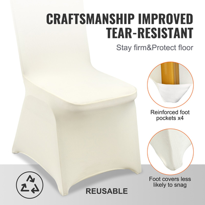 VEVOR 50PCS Ivory White, Stretch Spandex Πτυσσόμενα καλύμματα καρέκλας, Universal Εφαρμοσμένο κάλυμμα καρέκλας, Αφαιρούμενα πλενόμενα προστατευτικά καλύμματα, για γάμο, γιορτή, συμπόσιο, πάρτι, γιορτή, δείπνο