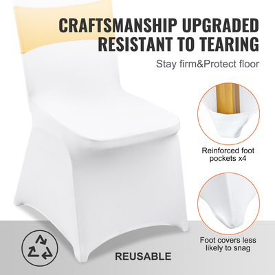 VEVOR 30 Sets Stretch Spandex Πτυσσόμενα καλύμματα καρέκλας, Universal Εφαρμοσμένο κάλυμμα καρέκλας με φύλλα καρέκλας, Αφαιρούμενα πλενόμενα προστατευτικά καλύμματα, για γάμους, διακοπές, δεξιώσεις, πάρτι, τραπεζαρία (30 σετ Gold &amp; White)
