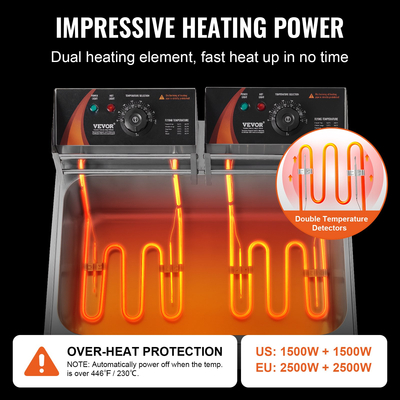 VEVOR Commercial Electric Deep Fryer 2500W 12L από ανοξείδωτο ατσάλι Αναβάθμιση 200°C