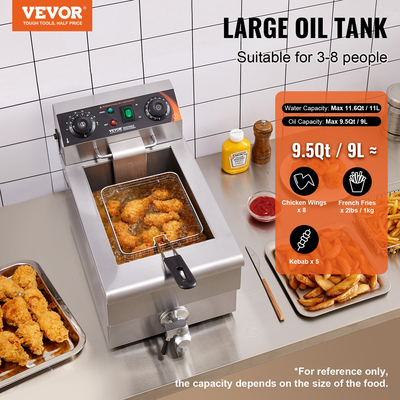 VEVOR Commercial Electric Deep Fryer 3000W 9L από ανοξείδωτο ατσάλι Αναβάθμιση 200°C