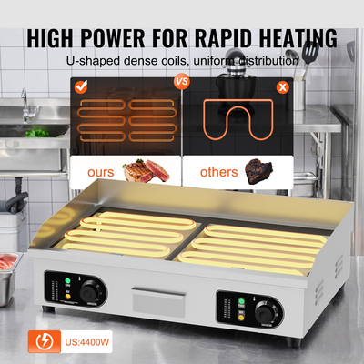 VEVOR Commercial Electric Griddle 4400 W Επίπεδη ψησταριά πάγκου 122℉-572℉