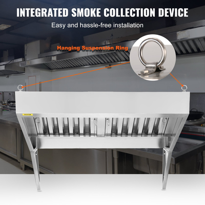 VEVOR Commercial Exhaust Hood, 5FT Food Truck Hood Exhaust, 201 Stainless Steel Concession Hood με 2 αποσπώμενο πλέγμα φίλτρου λαδιού σχήματος U, κουκούλα εξαερισμού ανθεκτικό στη σκουριά για εστιατόριο κουζίνας