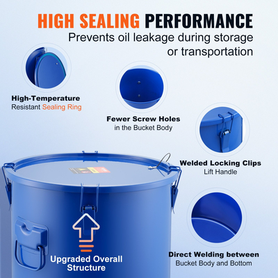 Κάδος λαδιού VEVOR Fryer Fryer Grease, 10 Gal Oil Disposal Caddy Carbon Steel Κάδος λαδιού φριτέζας με επίστρωση από σκουριά, Δοχείο μεταφοράς λαδιού με καπάκι, κλιπ κλειδώματος, σακούλα φίλτρου για φιλτράρισμα ζεστού μαγειρικού λαδιού, μπλε