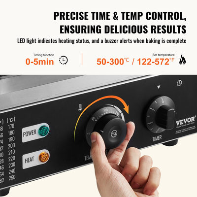 VEVOR Electric Donut Maker, Εμπορική μηχανή ντόνατ 1550W με αντικολλητική επιφάνεια, 6 οπές διπλής όψης μηχανή βάφλα θέρμανσης για 6 ντόνατς, θερμοκρασία 50-300℃, για χρήση σε εστιατόριο και οικιακή χρήση