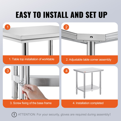 VEVOR Τραπέζι εργασίας 24 x 30 x 32 ίντσες NSF Τραπέζι εργασίας από ανοξείδωτο ατσάλι για επαγγελματική κουζίνα Prep πάγκος εργασίας 60X76X80cm με κάτω ράφι Τραπέζι εργασίας Silvery for Commercial Kitchen Restaurant