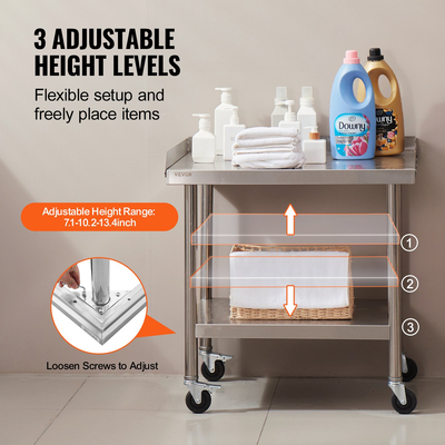 Τραπέζι εργασίας VEVOR από ανοξείδωτο ατσάλι 24&quot;x28&quot; Εμπορικό τραπέζι προετοιμασίας φαγητού με 4 τροχίσκους