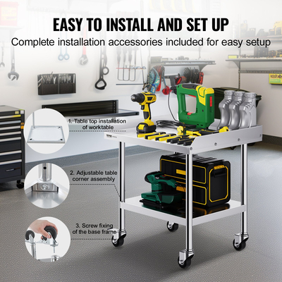 Τραπέζι εργασίας VEVOR από ανοξείδωτο ατσάλι 24&quot;x28&quot; Εμπορικό τραπέζι προετοιμασίας φαγητού με 4 τροχίσκους