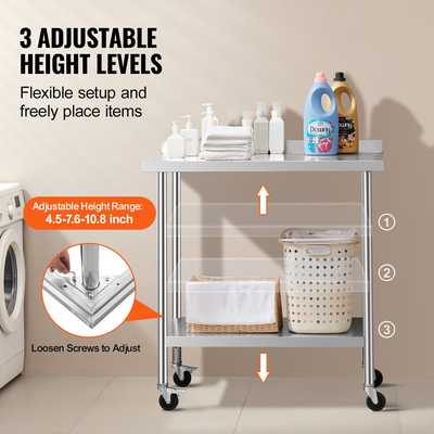 VEVOR Τραπέζι εργασίας από ανοξείδωτο ατσάλι Εμπορικό τραπέζι προετοιμασίας φαγητού 24&quot;x36&quot; με τροχούς