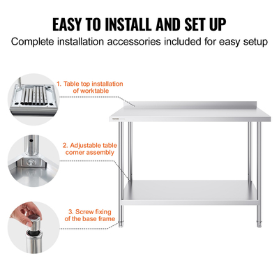 VEVOR Τραπέζι εργασίας από ανοξείδωτο ατσάλι Επαγγελματικό τραπέζι εργασίας κουζίνας Τραπέζι προετοιμασίας φαγητού 24&quot;x48