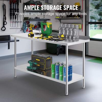 VEVOR Τραπέζι εργασίας από ανοξείδωτο ατσάλι Επαγγελματικό τραπέζι εργασίας κουζίνας Τραπέζι προετοιμασίας φαγητού 24&quot;x60