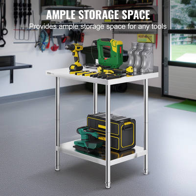 VEVOR Τραπέζι εργασίας από ανοξείδωτο ατσάλι Επαγγελματικό τραπέζι εργασίας κουζίνας Τραπέζι προετοιμασίας φαγητού 24"x30