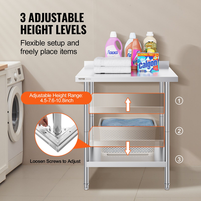 VEVOR Τραπέζι εργασίας από ανοξείδωτο ατσάλι Επαγγελματικό τραπέζι εργασίας κουζίνας Τραπέζι προετοιμασίας φαγητού 24"x30