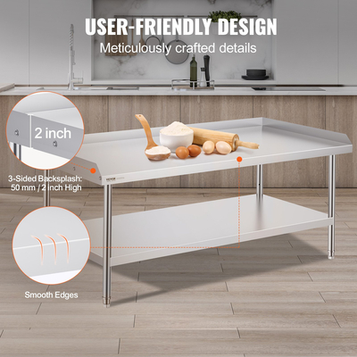 VEVOR Τραπέζι εργασίας από ανοξείδωτο ατσάλι 30"x60" Εμπορικό Επιτραπέζιο Εστιατόριο προετοιμασίας φαγητού