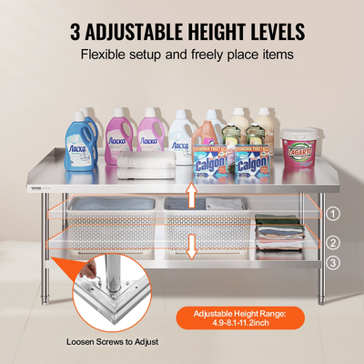 VEVOR Τραπέζι εργασίας από ανοξείδωτο ατσάλι 30"x60" Εμπορικό Επιτραπέζιο Εστιατόριο προετοιμασίας φαγητού