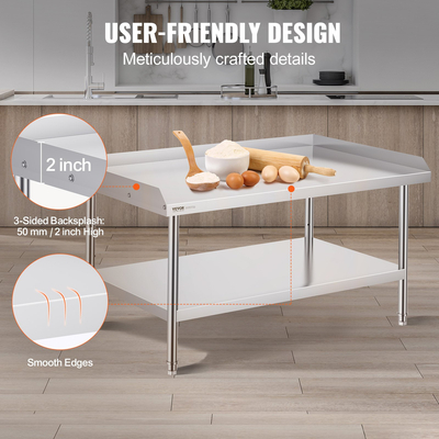 Τραπέζι εργασίας από ανοξείδωτο χάλυβα VEVOR 30"x48" Εμπορικό Επιτραπέζιο Εστιατόριο προετοιμασίας φαγητού
