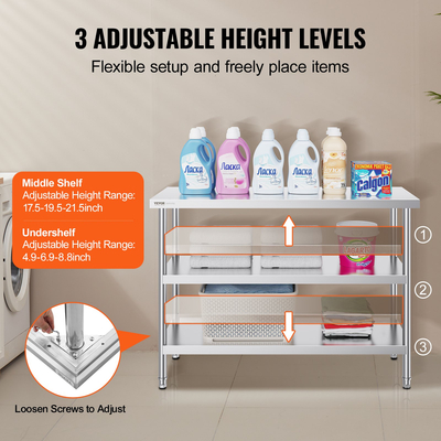 VEVOR Ανοξείδωτο ατσάλι Τραπέζι Προετοιμασίας Τροφίμων Επαγγελματικό τραπέζι εργασίας κουζίνας 18"x48