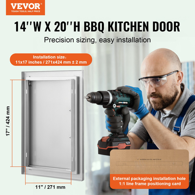 VEVOR BBQ Access Door, 355x508 mm Μονή Πόρτα Κουζίνας, Εξωτερική Πόρτα από Ανοξείδωτο Ατσάλι, Πόρτα με Χειρολαβή, Κατακόρυφη Πόρτα με Χερούλι, για BBQ Island, Ψητοπωλείο, Εξωτερικό ντουλάπι