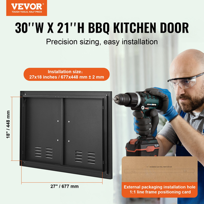 VEVOR BBQ Access Door, 762x533 mm Διπλή Πόρτα Εξωτερικής Κουζίνας, Πόρτα Ψυχρής Πλάτας Flush Mount, Επιτοίχια κατακόρυφη πόρτα με λαβές και αεραγωγούς, για BBQ Island, Ψητοπωλείο, Εξωτερικό ντουλάπι