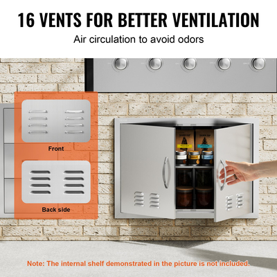 VEVOR BBQ Access Door, 762x533 mm Διπλή Πόρτα Εξωτερικής Κουζίνας, Πόρτα από ανοξείδωτο ατσάλι Flush Mount, Επιτοίχια κάθετη πόρτα με χερούλια και αεραγωγούς, για BBQ Island, Ψητοπωλείο, Εξωτερικό ντουλάπι