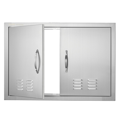 VEVOR BBQ Access Door, 762x533 mm Διπλή Πόρτα Εξωτερικής Κουζίνας, Πόρτα από ανοξείδωτο ατσάλι Flush Mount, Επιτοίχια κάθετη πόρτα με χερούλια και αεραγωγούς, για BBQ Island, Ψητοπωλείο, Εξωτερικό ντουλάπι
