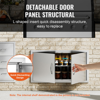 VEVOR BBQ Access Door, 863x482 mm Διπλή Πόρτα Εξωτερικής Κουζίνας, Πόρτα από ανοξείδωτο ατσάλι Flush Mount, Επιτοίχια Κατακόρυφη Πόρτα με χερούλια, για BBQ Island, Ψητοπωλείο, Εξωτερικό ντουλάπι