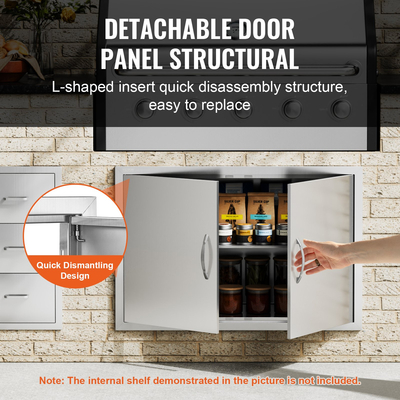 VEVOR BBQ Access Door, 915x610 mm Διπλή Πόρτα Εξωτερικής Κουζίνας, Πόρτα από ανοξείδωτο ατσάλι Flush Mount, Επιτοίχια Κάθετη Πόρτα με χερούλια, για BBQ Island, Ψητοπωλείο, Εξωτερικό ντουλάπι
