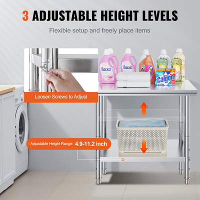 VEVOR Τραπέζι εργασίας 24 x 36 x 32 ίντσες NSF Τραπέζι εργασίας από ανοξείδωτο ατσάλι για επαγγελματική κουζίνα Prep πάγκος εργασίας 60X90X80cm με κάτω ράφι Τραπέζι εργασίας Silvery for Commercial Kitchen Restaurant