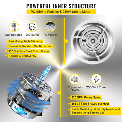 VEVOR Snow Cone Machine 265LBS ​​Commercial Ice Shaver Crusher 220V 50HZ Ice Crusher Shaver Machine Snow Flake Stainless Steel Grade for Kitchen Home Bar