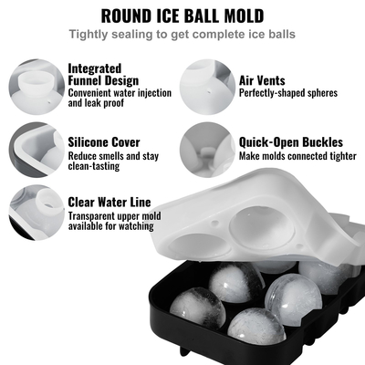 VEVOR Ice Ball Maker Δίσκος σιλικόνης για παγάκια με καπάκι 2 συσκευασίες κοκτέιλ ουίσκι