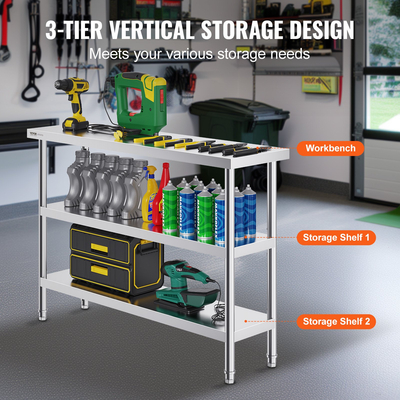 VEVOR Τραπέζι προετοιμασίας τροφίμων από ανοξείδωτο ατσάλι Επαγγελματικό τραπέζι εργασίας κουζίνας 14&quot;x48