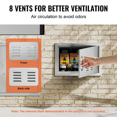 VEVOR BBQ Access Door, 508x356 mm Μονή εξωτερική πόρτα κουζίνας, από ανοξείδωτο ατσάλι, χωνευτή πόρτα, τοίχος κάθετη πόρτα με λαβή και αεραγωγούς, για BBQ Island, Ψητοπωλείο, Εξωτερικό ντουλάπι