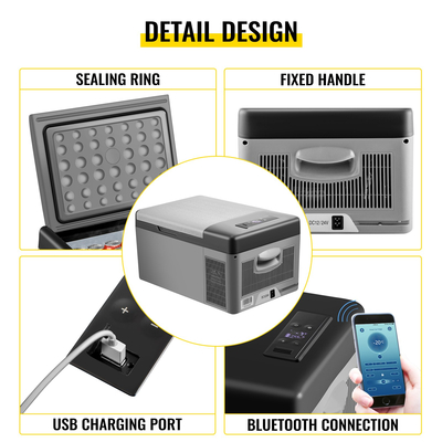 Φορητός καταψύκτης αυτοκινήτου VEVOR, Φορητός καταψύκτης 15 λίτρων, Καταψύκτης διπλής αποθήκευσης, -4℉~50℉ Ψυγειοκαταψύκτης 12 Volt, Καταψύκτης αυτοκινήτου για χρήση αυτοκινήτου και οικιακής χρήσης, DC 12/24V, AC 100-240V, Θύρα USB