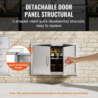 VEVOR BBQ Access Door, 711x482 mm Διπλή Πόρτα Εξωτερικής Κουζίνας, Πόρτα από ανοξείδωτο ατσάλι Flush Mount, Επιτοίχια Κατακόρυφη Πόρτα με χερούλια, για BBQ Island, Ψητοπωλείο, Εξωτερικό ντουλάπι