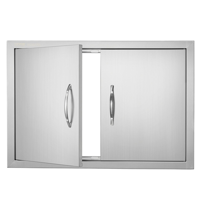 VEVOR BBQ Access Door, 711x482 mm Διπλή Πόρτα Εξωτερικής Κουζίνας, Πόρτα από ανοξείδωτο ατσάλι Flush Mount, Επιτοίχια Κατακόρυφη Πόρτα με χερούλια, για BBQ Island, Ψητοπωλείο, Εξωτερικό ντουλάπι