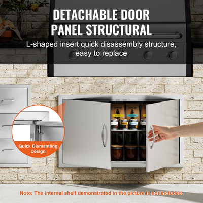 VEVOR BBQ Access Door, 915x533 mm Διπλή Πόρτα Εξωτερικής Κουζίνας, Πόρτα από ανοξείδωτο ατσάλι Flush Mount, Επιτοίχια Κάθετη Πόρτα με χερούλια, για BBQ Island, Ψητοπωλείο, Εξωτερικό ντουλάπι
