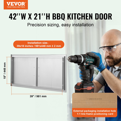 VEVOR 1067x534 mm BBQ Island Access Πόρτα Εξωτερική Πόρτα Κουζίνας από ανοξείδωτο χάλυβα