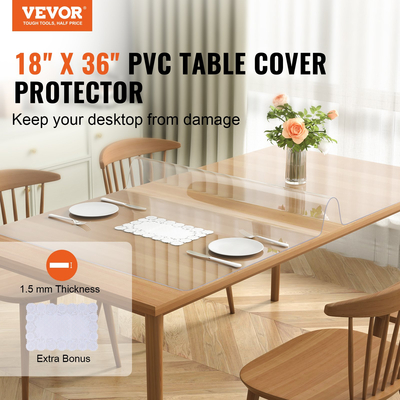 VEVOR Clear Protector καλύμματος τραπεζιού, 18" x 36" Ορθογώνιο κάλυμμα τραπεζιού, πλαστικό τραπεζομάντιλο PVC πάχους 1,5 mm, αδιάβροχο προστατευτικό επιφάνειας εργασίας για γραφείο, τραπεζάκι σαλονιού, τραπέζι τραπεζαρίας