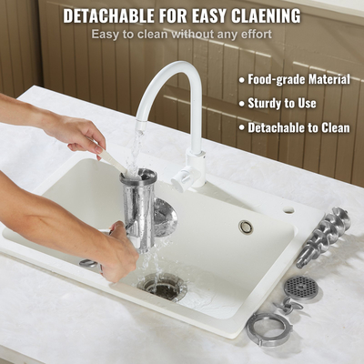 Χειροκίνητος Μύλος Κρέατος VEVOR, Μηχανή κρέατος χειρός 304 από ανοξείδωτο ατσάλι με επιτραπέζιο σφιγκτήρα από ατσάλι, λουκάνικο μηχανής κιμά &amp; 2 πλάκες κοπής, εξάρτημα για μπισκότα, σωληνάριο λουκάνικου για μπισκότο μανιταριού μοσχαρίσιο πιπέρι