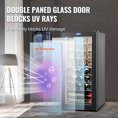 Ψυγείο κρασιού VEVOR 32 μπουκαλιών, διπλής ζώνης, ανεξάρτητο ψυγείο με φως LED