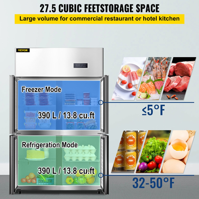 VEVOR Commercial Reach-in Ψυγείο, 4 πόρτες όρθια ψυγείο ποτών, 27,5 Cu.Ft Side by Side, Ψυγεία εμπόρων από ανοξείδωτο χάλυβα, Ψυγείο Business Food για σνακ και ποτά, Ασημί