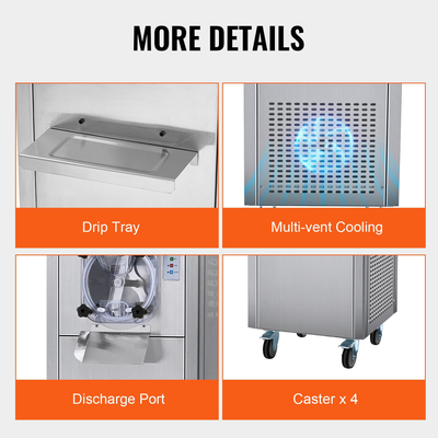 VEVOR Commercial Hard Serve Παγωτομηχανή 18 L/H Yield Single Flavor