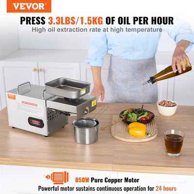 VEVOR Electric Oil Press Machine, 850W Μηχάνημα εξαγωγής λαδιού από ανοξείδωτο χάλυβα, 0-300℃ / 32 - 572 ℉ Ρυθμιζόμενη θερμοκρασία, Hot Press Oil Expeller για συμπίεση φιστικιών, σουσάμι, κραμβόσπορο, σπόρους τσαγιού