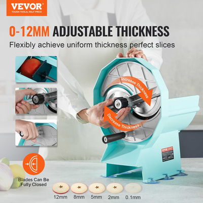 VEVOR Manual Vegetable Fruit Slicer, 0-0,5&quot;/0-12mm Thickness Adjustable Commercial Slicer Machine, Διπλές Θύρες Τροφοδοσίας, Μηχανή Κόφτη Τροφίμων Λεπίδων από ανοξείδωτο χάλυβα για αγγούρι, λεμόνι, ντομάτα