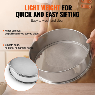 VEVOR Κοσκινί αλευριού με λεπτό πλέγμα από ανοξείδωτο ατσάλι 40 πλέγμα για ψήσιμο κέικ