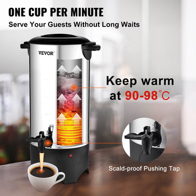 VEVOR Commercial Coffee Urn 50 Cup Dispenser Coffee Dispenser Fast Brew από ανοξείδωτο χάλυβα