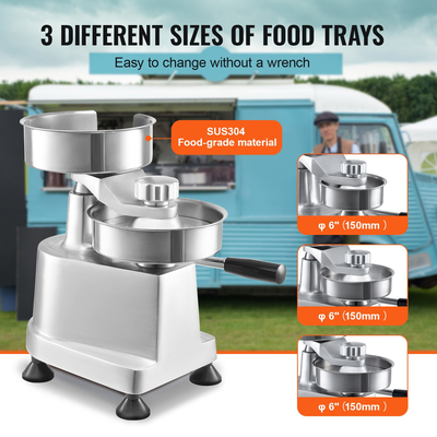 Εμπορική μηχανή μπιφτέκι για μπιφτέκια VEVOR, Μηχάνημα μπιφτέκι για χάμπουργκερ με 3 μετατρέψιμα καλούπια (4/5/6 ιντσών), μηχανή πρέσας από ανοξείδωτο χάλυβα βαρέως τύπου, επεξεργαστής μορφοποίησης κρέατος με 1500 τεμ.