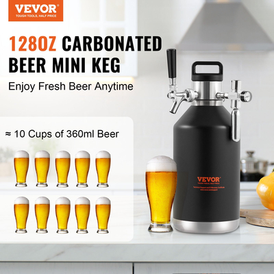Σύστημα βρύσης VEVOR Beer Growler, Mini βαρέλι 128 oz 4L, 304 ανοξείδωτο ατσάλι υπό πίεση Growler Beer, Keg Growler με οθόνη πίεσης, βρύση ρυθμιστή CO2, στεγανός δακτύλιος για βαρελίσια, Homebrew, Craft Beer