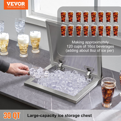 VEVOR 14&quot;x12&quot;x18&quot; Drop in Ice Chest Ψυγείο Ice Doll από ανοξείδωτο ατσάλι με κάλυμμα